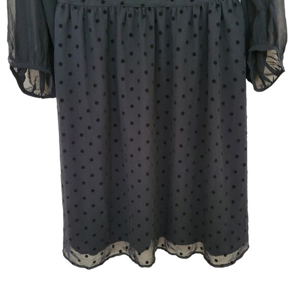 Modcloth Dress Sz Large L Black Polka Dot Velvet Sheer Long Sleeve Flowy - Picture 10 of 11